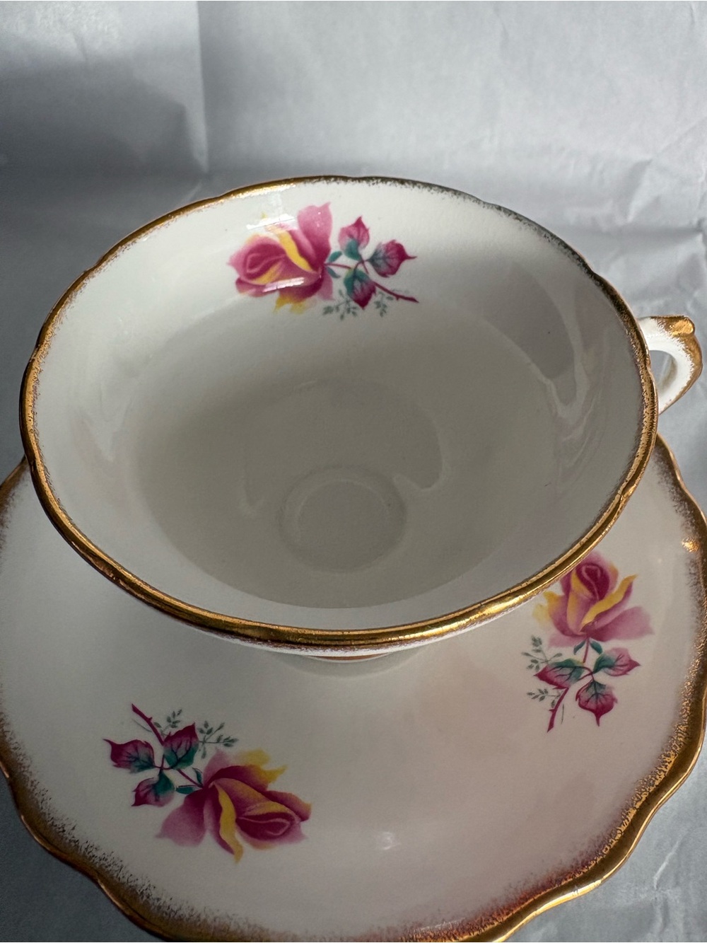 Rosina White Teacup & Saucer With Multi-color  Floral Gold Trim England Bone - Picture 11 of 15